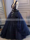 Ball Gown Halter Tulle Sweep Train Flower(s) Prom Dresses #UKM020108446