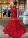 Trumpet/Mermaid V-neck Lace Sweep Train Prom Dresses #UKM020108454
