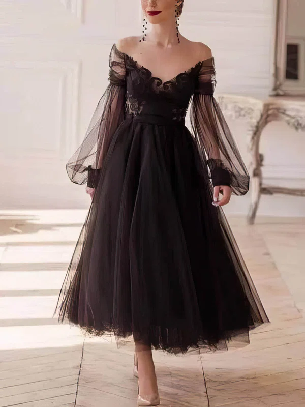Ball Gown/Princess Ankle-length Off-the-shoulder Tulle Lace Prom Dresses #UKM020108478