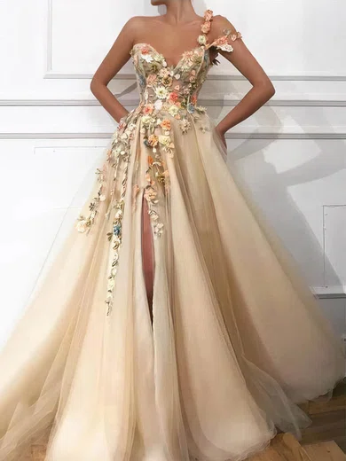 Prom dress with flower train sale