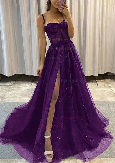 Ball Gown Sweetheart Glitter Sweep Train Appliques Lace Prom