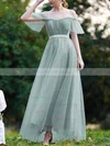 A-line Scoop Neck Tulle Floor-length Sashes / Ribbons Prom Dresses #UKM020108527