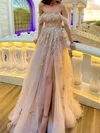 Ball Gown Off-the-shoulder Tulle Prom Dresses With Appliques #UKM020108532