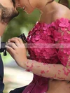 A-line Off-the-shoulder Silk-like Satin Sweep Train Flower(s) Prom Dresses #UKM020108541