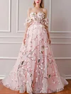 Ball Gown/Princess Sweep Train Off-the-shoulder Tulle Sashes / Ribbons Prom Dresses #UKM020108543