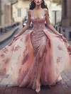 Ball Gown/Princess Sweep Train Illusion Lace Tulle Appliques Lace Prom Dresses #UKM020108546