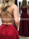 A-line Square Neckline Silk-like Satin Sweep Train Pockets Prom Dresses #UKM020108213