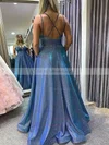 A-line V-neck Glitter Sweep Train Pockets Prom Dresses #UKM020108283