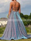 A-line Strapless Glitter Sweep Train Split Front Prom Dresses #UKM020108301