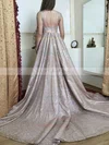 A-line Scoop Neck Glitter Sweep Train Prom Dresses #UKM020108302