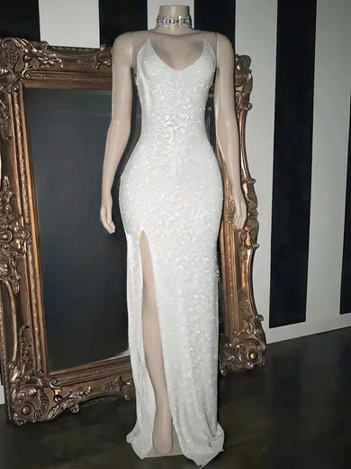 Sparkly Sheath/Column Sequin V-neck Split Formal Dresses PT020108311
