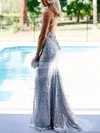 Trumpet/Mermaid V-neck Sequined Sweep Train Appliques Lace Prom Dresses #UKM020108312