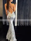 Trumpet/Mermaid V-neck Sequined Sweep Train Appliques Lace Prom Dresses #UKM020108312