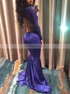 Trumpet/Mermaid Scoop Neck Jersey Sweep Train Appliques Lace Prom Dresses #UKM020108338