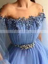 A-line Off-the-shoulder Tulle Sweep Train Beading Prom Dresses #UKM020108574
