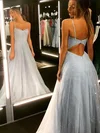 A-line V-neck Tulle Sweep Train Prom Dresses #UKM020108575