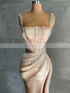 Trumpet/Mermaid Square Neckline Silk-like Satin Sweep Train Beading Prom Dresses #UKM020108612