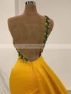 Sheath/Column One Shoulder Silk-like Satin Sweep Train Beading Prom Dresses #UKM020108615