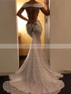 Trumpet/Mermaid Off-the-shoulder Glitter Sweep Train Appliques Lace Prom Dresses #UKM020108631