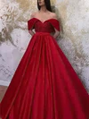 Ball Gown/Princess Sweep Train Off-the-shoulder Satin Appliques Lace Prom Dresses #UKM020108633