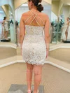Sheath/Column Square Neckline Tulle Lace Short/Mini Appliques Lace Prom Dresses #UKM020108649