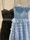 A-line Sweetheart Tulle Sweep Train Appliques Lace Prom Dresses #UKM020108650