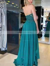 A-line Halter Chiffon Sweep Train Appliques Lace Prom Dresses #UKM020108653