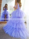 A-line V-neck Tulle Asymmetrical Tiered Prom Dresses #UKM020108663