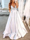 Ball Gown/Princess Sweep Train V-neck Shimmer Crepe Pockets Prom Dresses #UKM020108680