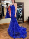 Trumpet/Mermaid Square Neckline Tulle Lace Sweep Train Appliques Lace Prom Dresses #UKM020108684