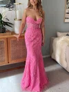 Trumpet/Mermaid Strapless Lace Tulle Sweep Train Appliques Lace Prom Dresses #UKM020108692