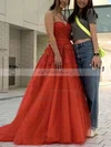 Ball Gown Sweetheart Tulle Sweep Train Appliques Lace Prom Dresses #UKM020108731