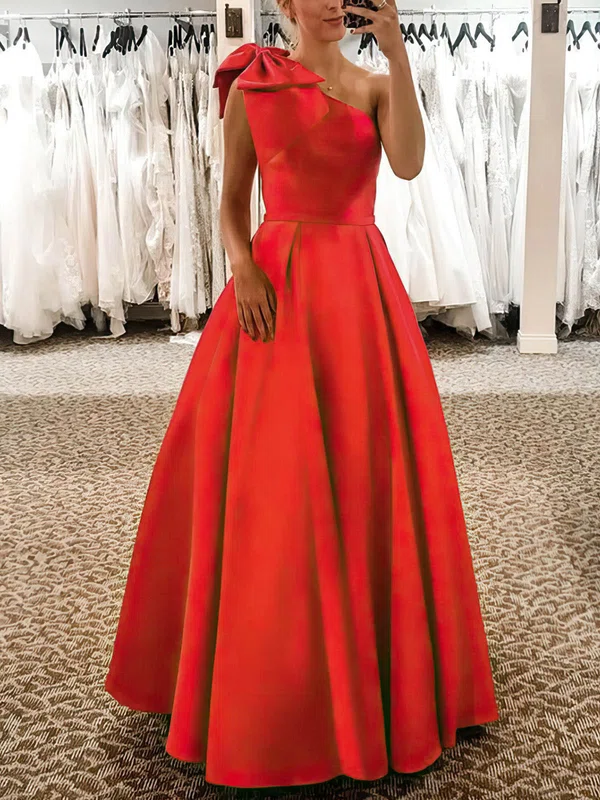 Ball Gown/Princess Floor-length One Shoulder Satin Bow Prom Dresses #UKM020108736