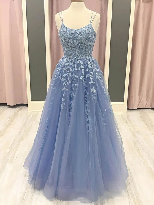 Ball Gown Scoop Neck Tulle Floor-length Appliques Lace Prom Dresses #UKM020108747