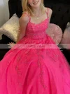 A-line Square Neckline Tulle Sweep Train Appliques Lace Prom Dresses #UKM020108769