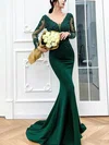 Trumpet/Mermaid V-neck Stretch Crepe Sweep Train Beading Prom Dresses #UKM020108770