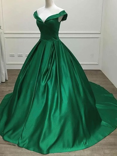 Ball Gown Off-the-shoulder Satin Sweep Train Prom Dresses #UKM020108775