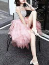 A-line Square Neckline Tulle Sequined Knee-length Tiered Prom Dresses #UKM020108778