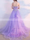A-line Sweetheart Tulle Sweep Train Appliques Lace Prom Dresses #UKM020108779
