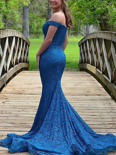 Trumpet/Mermaid Off-the-shoulder Lace Sweep Train Prom Dresses #UKM020108814