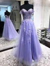 Ball Gown Off-the-shoulder Tulle Floor-length Appliques Lace Prom Dresses #UKM020108820