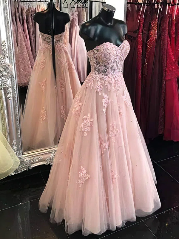Ball Gown Sweetheart Tulle Floor-length Appliques Lace Prom Dresses #UKM020108830