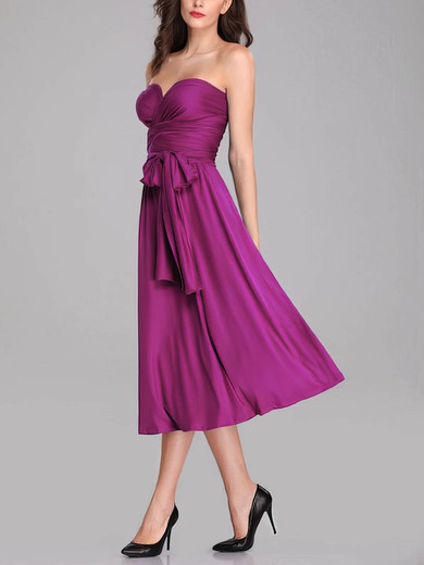 A-line Sweetheart Jersey Tea-length Bridesmaid Dresses With Sashes / Ribbons #UKM01014259