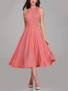 A-line One Shoulder Jersey Tea-length Bridesmaid Dresses With Sashes / Ribbons #UKM01014260