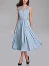 A-line V-neck Jersey Tea-length Bridesmaid Dresses With Sashes / Ribbons #UKM01014272