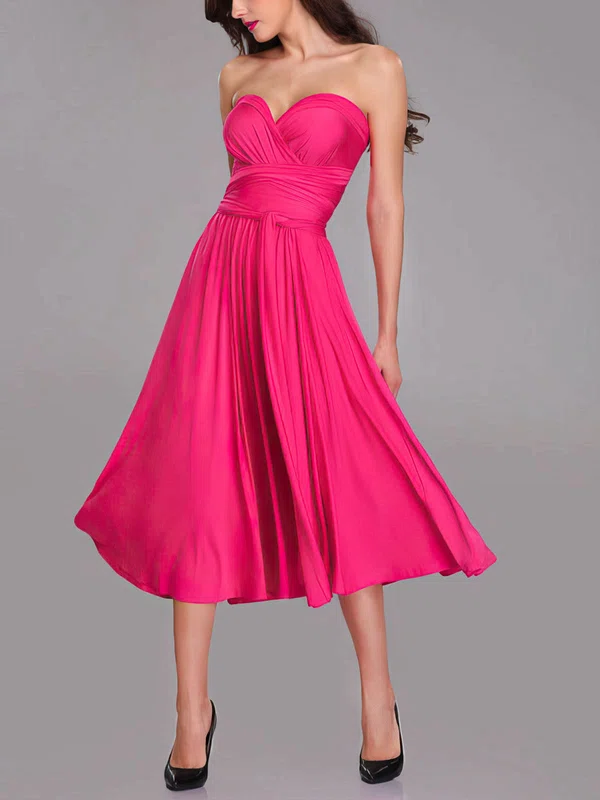 A-line Sweetheart Jersey Tea-length Bridesmaid Dresses #UKM01014273