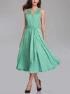 A-line V-neck Jersey Tea-length Bridesmaid Dresses With Sashes / Ribbons #UKM01014275