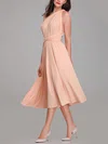 A-line One Shoulder Jersey Tea-length Bridesmaid Dresses With Sashes / Ribbons #UKM01014279