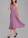 A-line V-neck Jersey Tea-length Bridesmaid Dresses With Sashes / Ribbons #UKM01014282