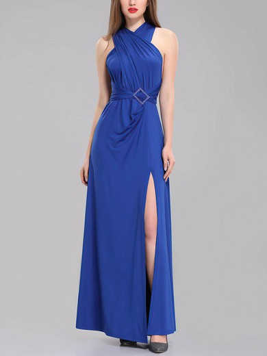A-line V-neck Jersey Floor-length Bridesmaid Dresses With Beading #UKM01014308